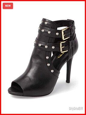 Faux Leather Studded Peep Toe Ankle Bootie Stiletto Heel Party Shoes